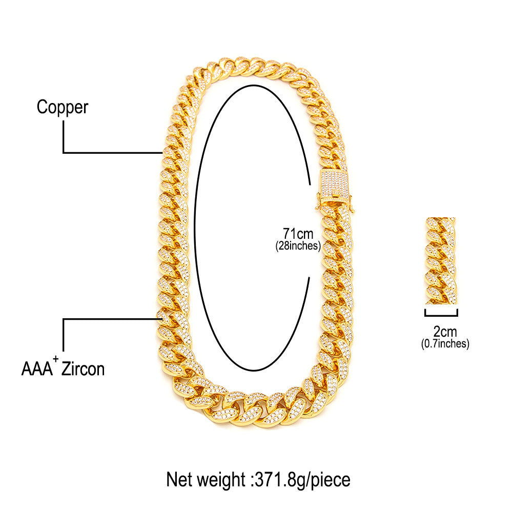 Iced Out Cuban Link Chain Necklace Bracelet Set for Women & Men, Gold Silver Plated Cubic Zirconia Statement Chain Jewelry