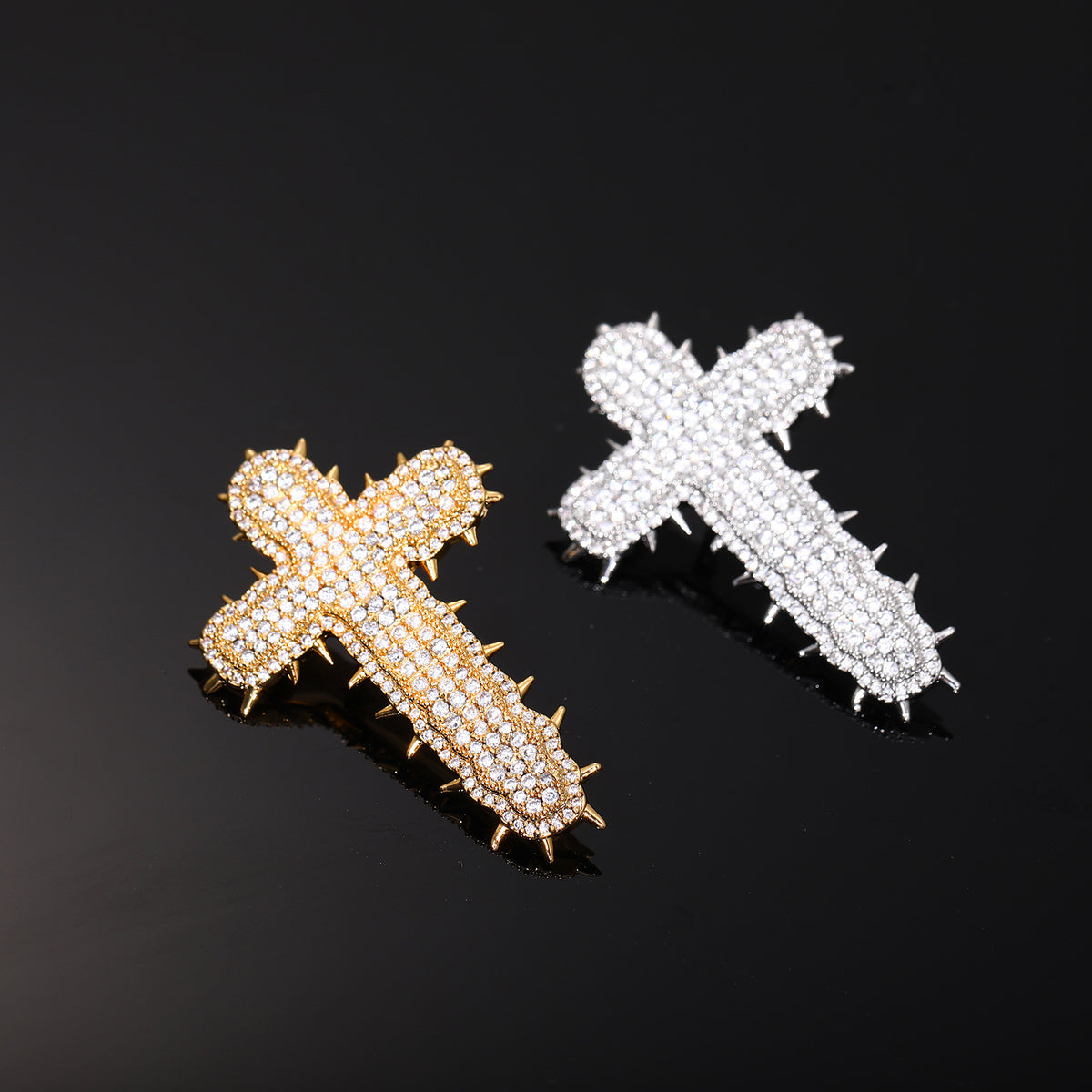 Iced Out Cross Pendant Necklace with Cubic Zirconia Rope Chain in Silvery or Gold Tone product image