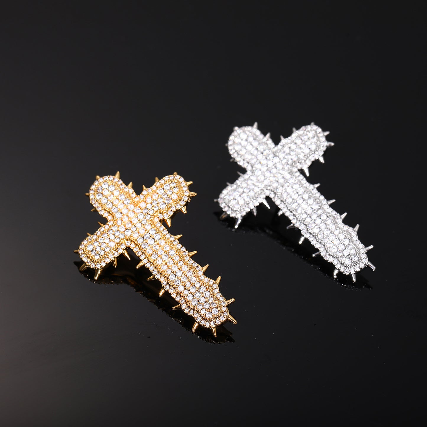 Iced Out Cross Pendant Necklace with Cubic Zirconia Rope Chain in Silvery or Gold Tone product image