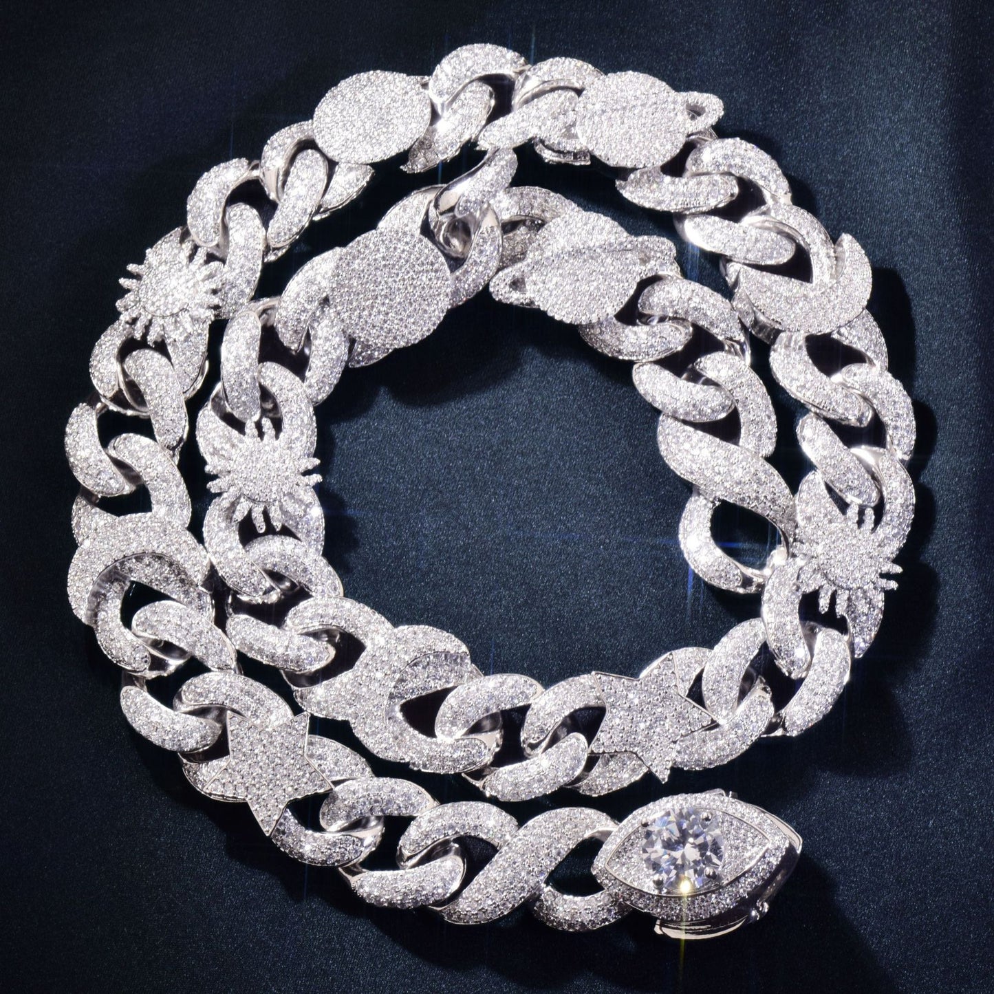 Iced Out Evil Eye Cuban Link Chain Necklace for Unisex