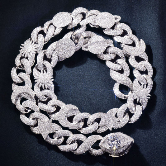 Iced Out Evil Eye Cuban Link Chain Necklace for Unisex