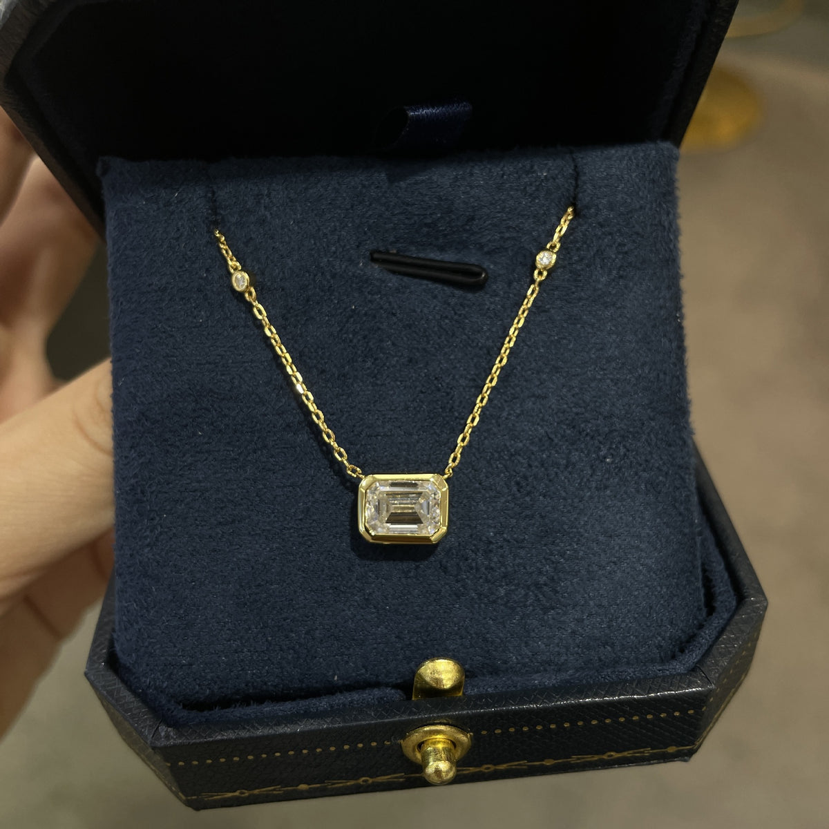 925 Silver Emerald-Cut Moissanite Necklace, Dainty Rectangular Pendant for Layering and Gifting product image