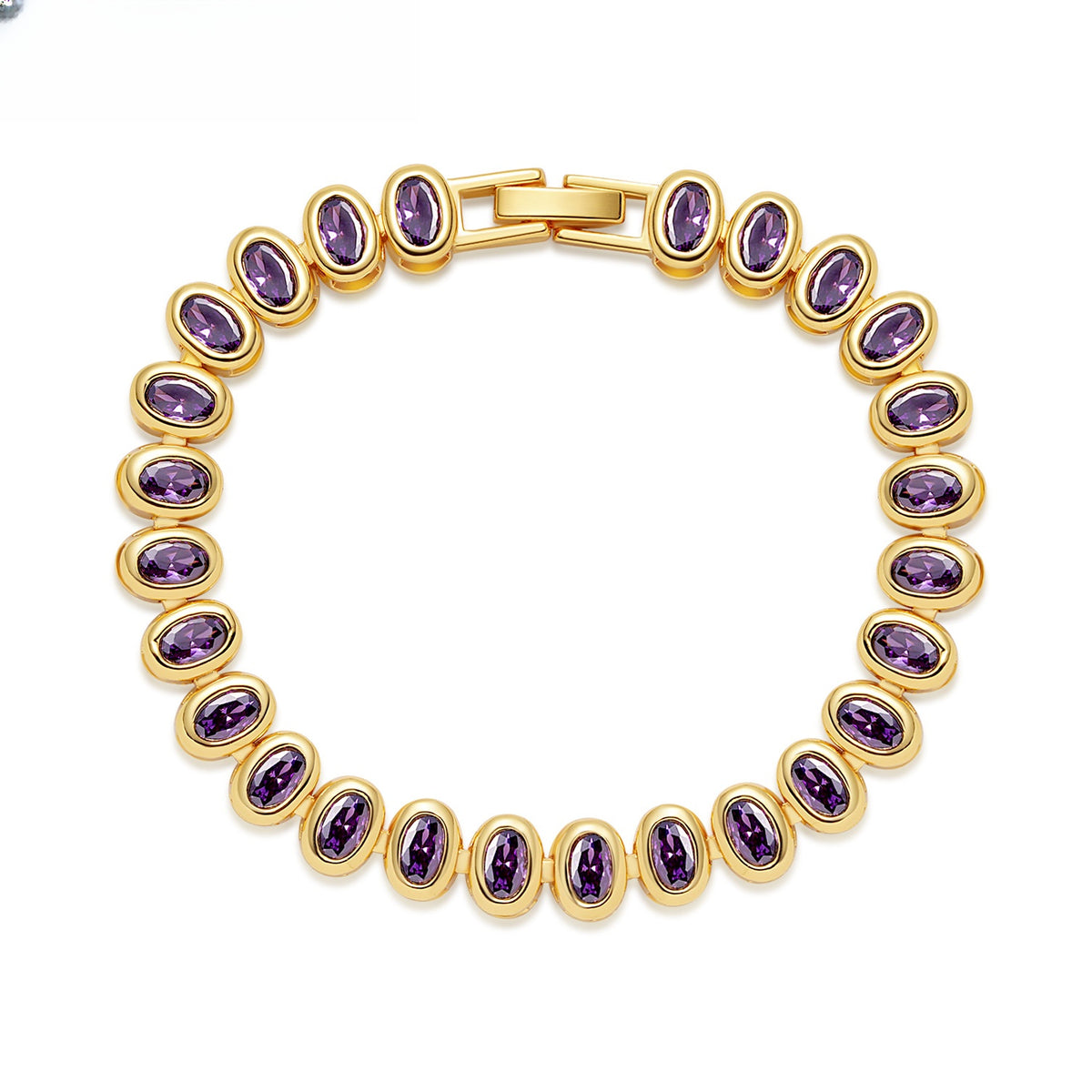Colorful Oval Crystal Link Bracelet for Women and Men, Gold Plated Fashion Statement Chain Bracelet product image