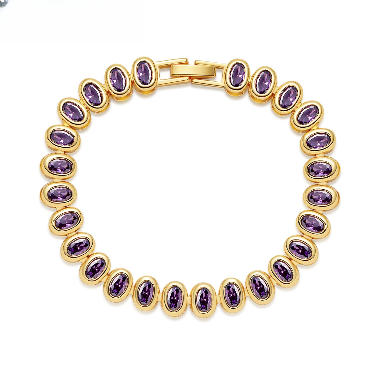 Colorful Oval Crystal Link Bracelet for Women and Men, Gold Plated Fashion Statement Chain Bracelet