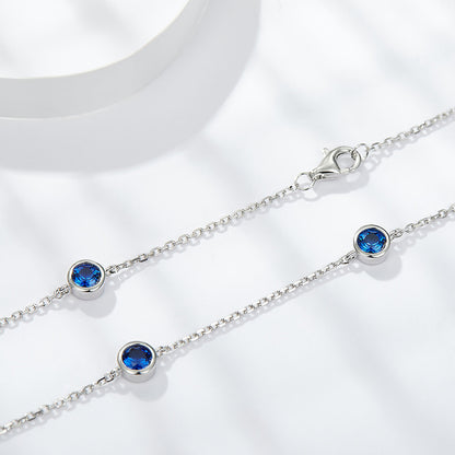 18k Gold Blue Stone Station Choker Necklace