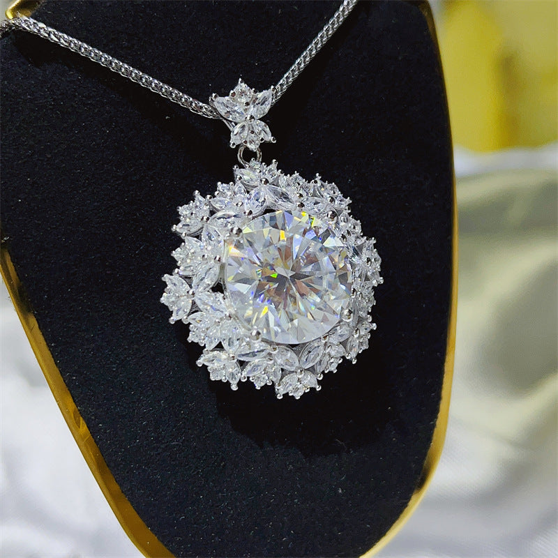 10 Carat Moissanite Pendant Necklace with Halo Cluster Chain product image