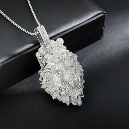 Lion Head Pavé Pendant Charm Necklace, Hip Hop Statement Jewelry