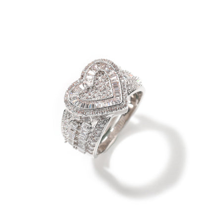 Unisex Hip Hop Heart Ring with Cubic Zirconia in Gold or Silver Tone