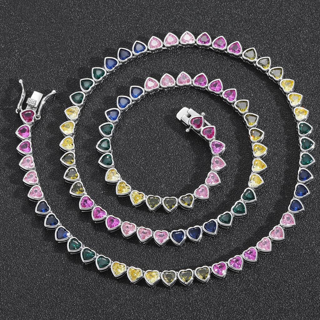 Heart Tennis Chain Cubic Zirconia Necklace for Men