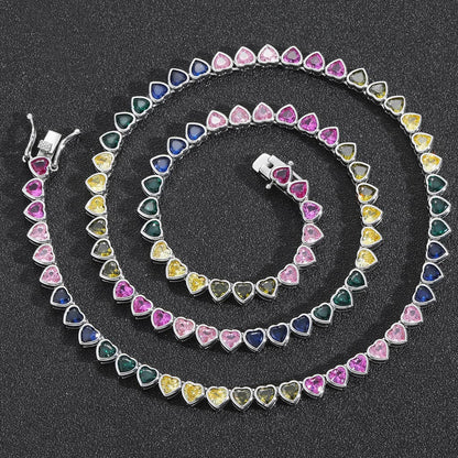 Heart Tennis Chain Cubic Zirconia Necklace for Men