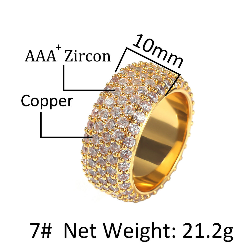 Unisex Round Cubic Zirconia Statement Ring in Gold or Silver Tone – Hip Hop Style Band, Sizes 6-10 product image
