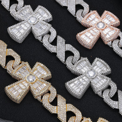 Cuban Link Cross Pendant Necklace, Iced-Out Hip Hop Chain for Men & Women