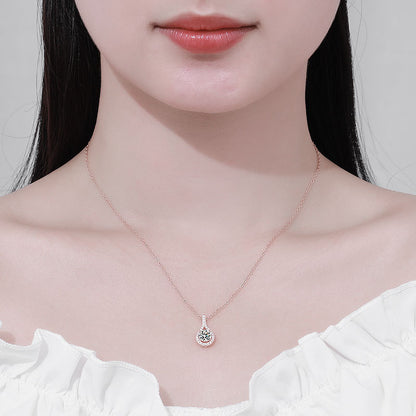 1ct S925 Silver Moissanite Teardrop Pendant Necklace, Box Chain, Color Options