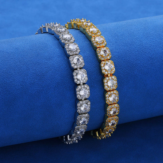 7 mm Square Halo CZ Link Hip Hop Bracelet with Copper Base - CHA230 alternate product image