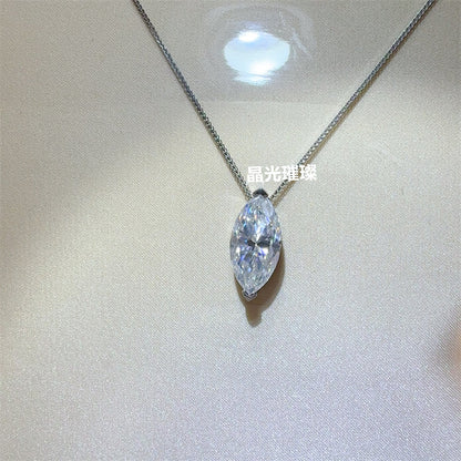 Marquise Cut Moissanite Pendant Necklace for Women, 5 Carat Leaf Shape Solitaire Necklace with Certificate Card