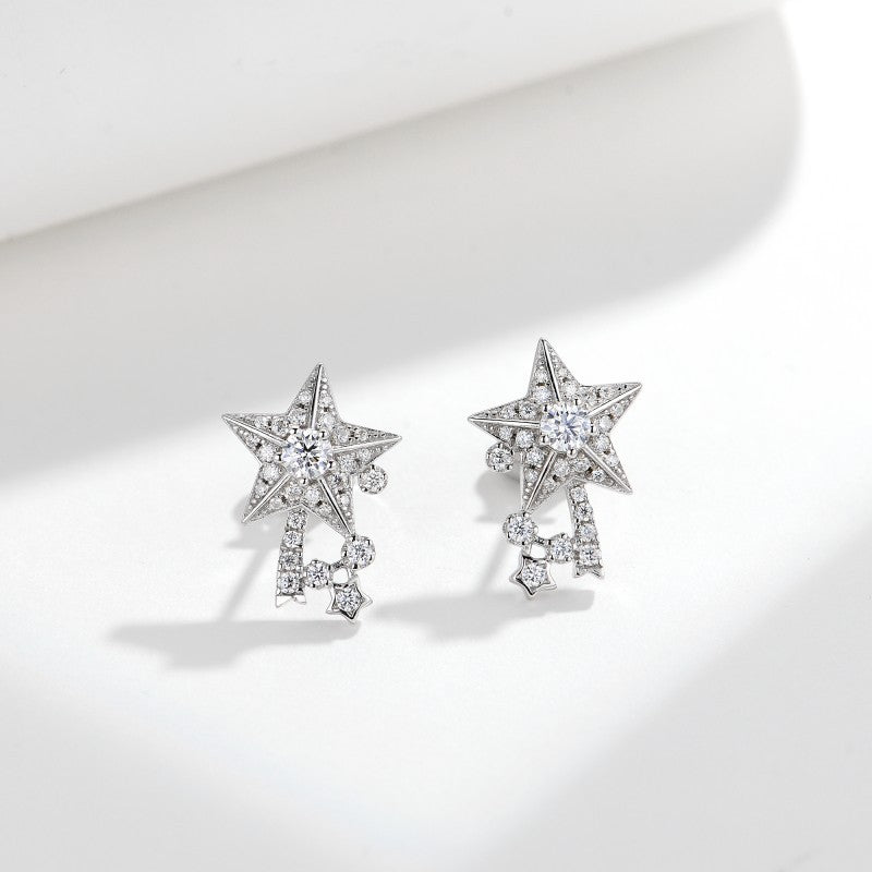 Moissanite Star Stud Earrings, 18K Gold Plated S925 Silver Comet Drop Earrings for Women product image