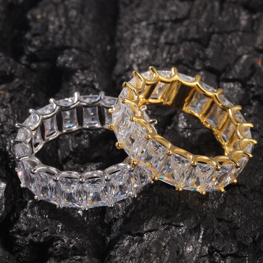 Unisex Iced Out Cubic Zirconia Eternity Ring - Gold or Silver Tone Hip Hop Statement Band