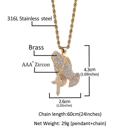 Vintage Cross Pendant Necklace with Stainless Steel Cuban or Rope Chain, Gold or Silver Plated Statement Jewelry
