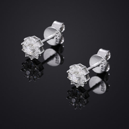 Unisex Round Moissanite Stud Earrings in Gold Tone or White Gold Tone, Iced Out Micro Pave Hip Hop Earrings alternate product image