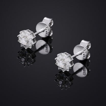 Unisex Round Moissanite Stud Earrings in Gold Tone or White Gold Tone, Iced Out Micro Pave Hip Hop Earrings