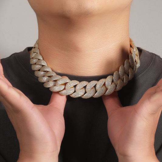 Men’s Iced Cuban Link Bracelet & Chain Necklace with Cubic Zirconia, Gold or Silver Tone Statement Jewelry