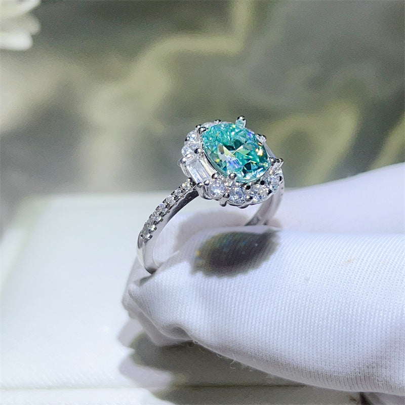 Green Moissanite Halo Ring for Women, Oval Center Stone Promise Engagement Ring product image