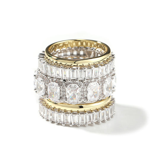Men’s 5-Piece Statement Ring Set with Cubic Zirconia, Gold Plated & Silver Tone Stackable Band Rings