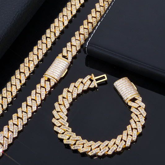 14 mm Diamond-Shaped Iced Cuban Hip Hop Bracelet with Cubic Zirconia on a Copper Base - CHA352 alternate product image