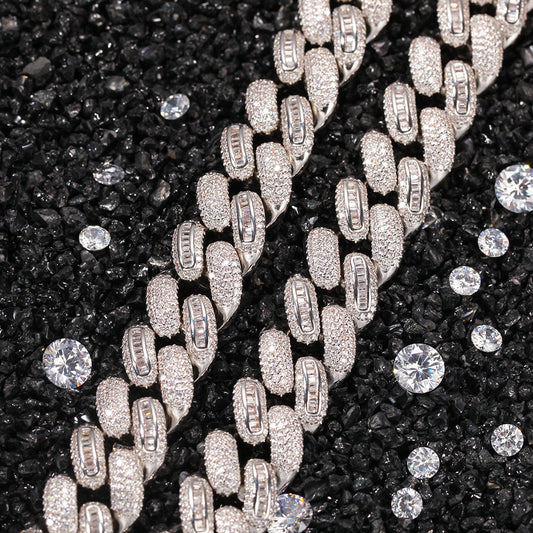 Men’s Iced Cuban Link Necklace with Cubic Zirconia Ring Detail Pendant Chain in Gold Plated or Silver Plated