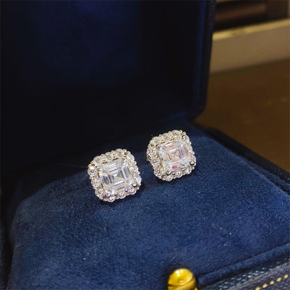 Asscher Cut Moissanite Stud Earrings 2CT Halo Square Earrings for Women