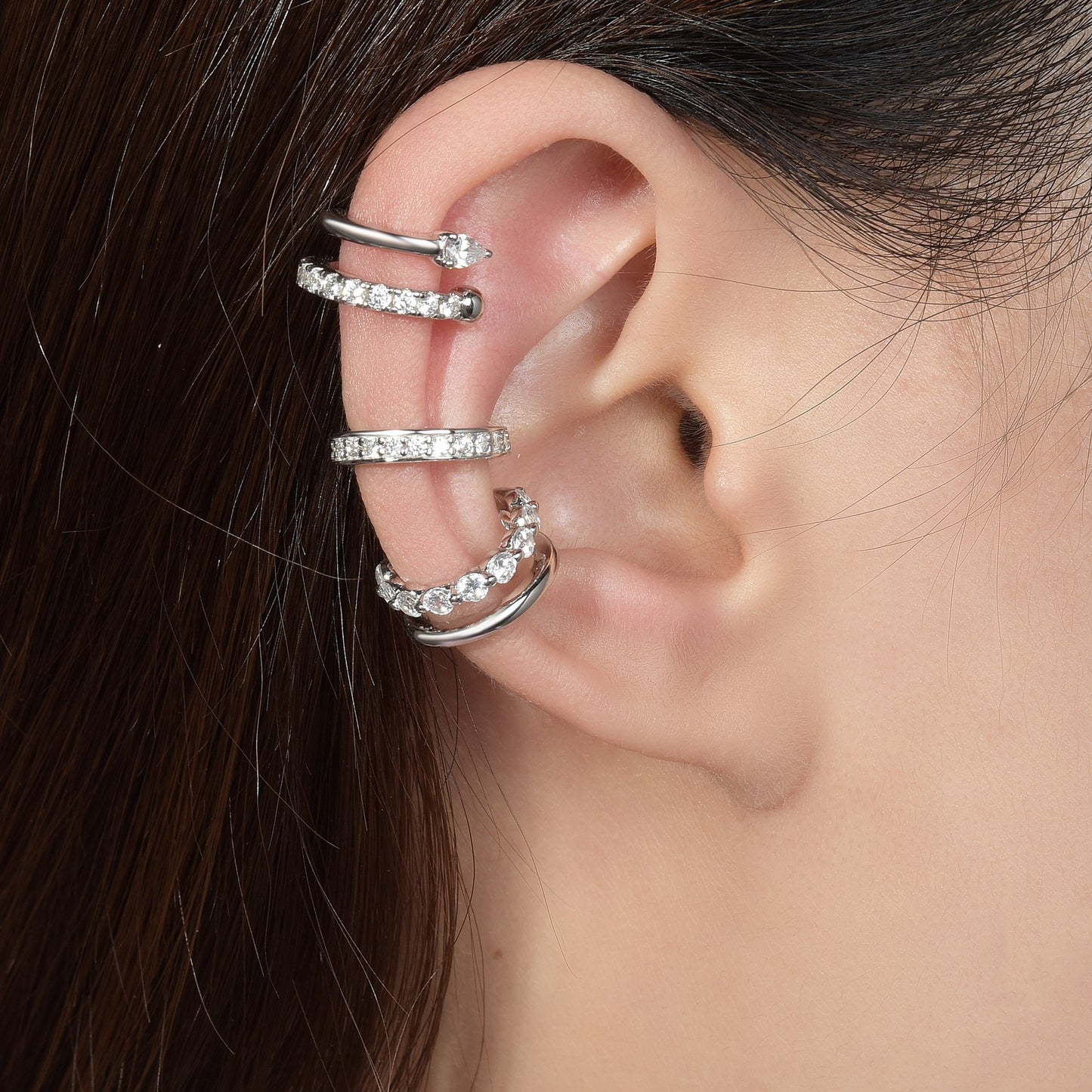 Non-Piercing Ear Cuff Set, 18K Gold Plated Ear Clip Earrings, Layered Cartilage Cuff with Sparkling Stones product image
