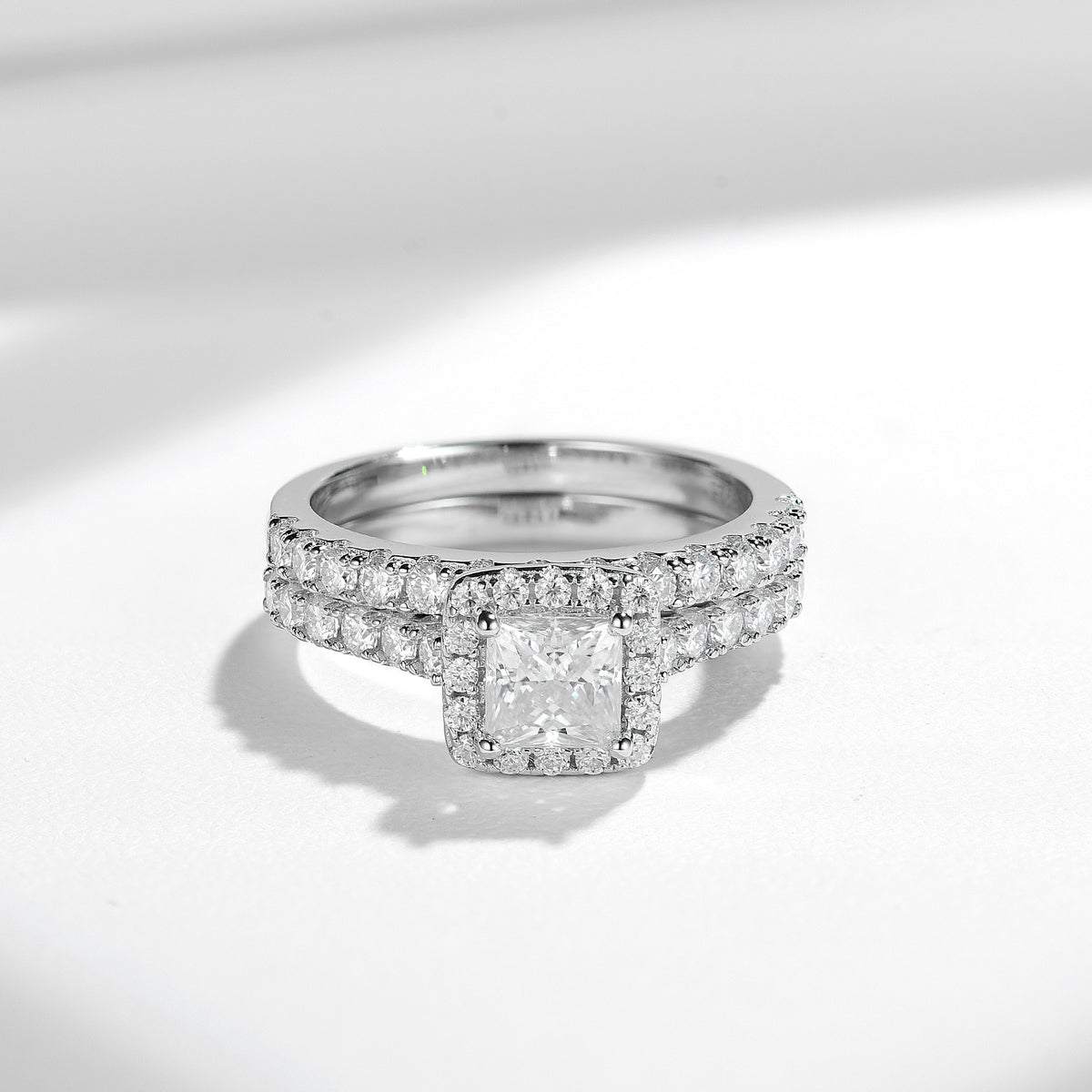 Princess Cut Moissanite Halo Ring Set for Women, Double-Layer Engagement Ring product image