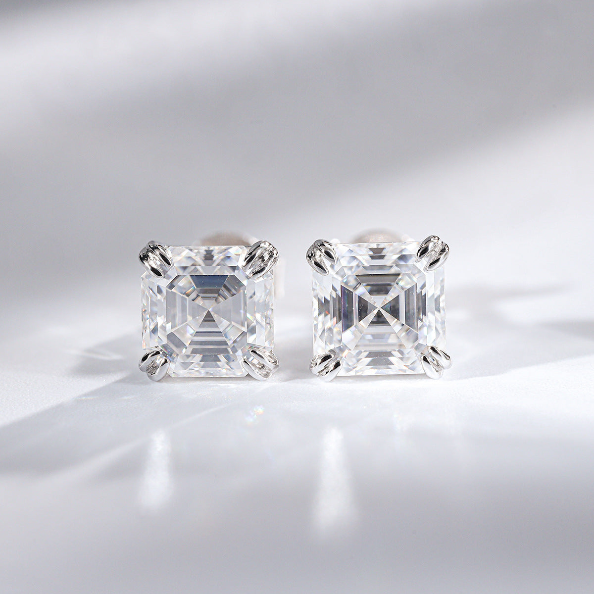 2 Carat Asscher Cut Moissanite Stud Earrings, 925 Silver, D Color, Unisex Square Sparkle product image