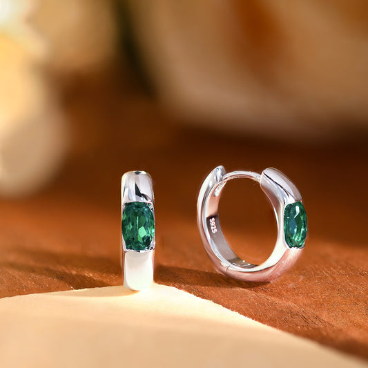 Classic Retro Green Oval Hoop Earrings, S925 Gold-Tone Lab-Grown Emerald alternate product image