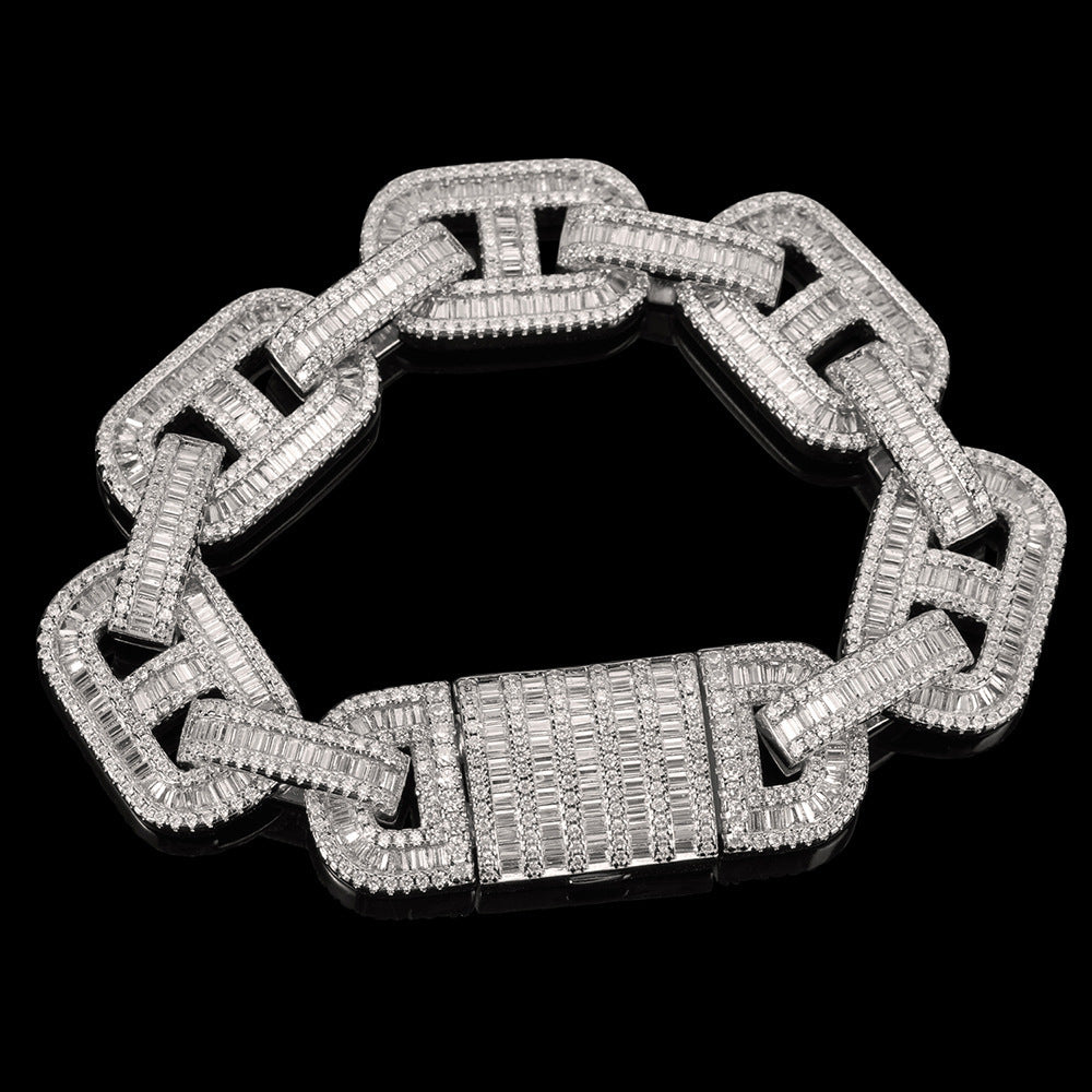 15 mm Baguette CZ Mariner Link Hip Hop Bracelet with Copper Base - CHA039 product image