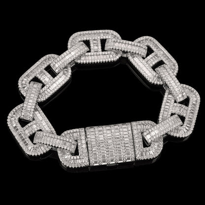 15 mm Baguette CZ Mariner Link Hip Hop Bracelet with Copper Base - CHA039