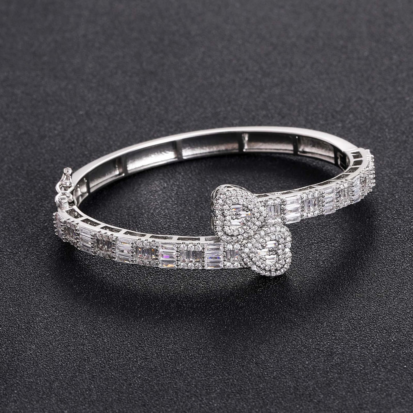 Hip Hop Light Luxury Heart Square Cubic Zirconia Bracelet for Men and Women