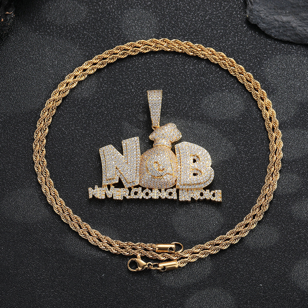 Letter Pendant Rope Chain Necklace, Hip Hop Iced Out Statement Jewelry for Men, Custom Name-Style Chain