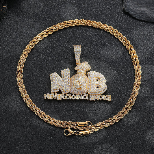 Letter Pendant Rope Chain Necklace, Hip Hop Iced Out Statement Jewelry for Men, Custom Name-Style Chain