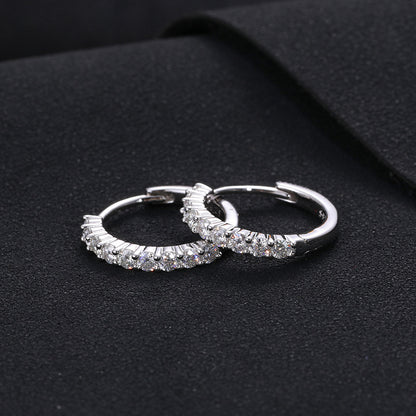 925 Silver Moissanite Hoop Earrings for Women and Men, Round Geometric Hip Hop Stud Hoop Earrings in Silver, Gold, and Rose Gold