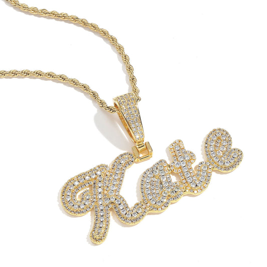 Hip Hop Letter Cubic Zirconia Pendant Necklace for Men and Women