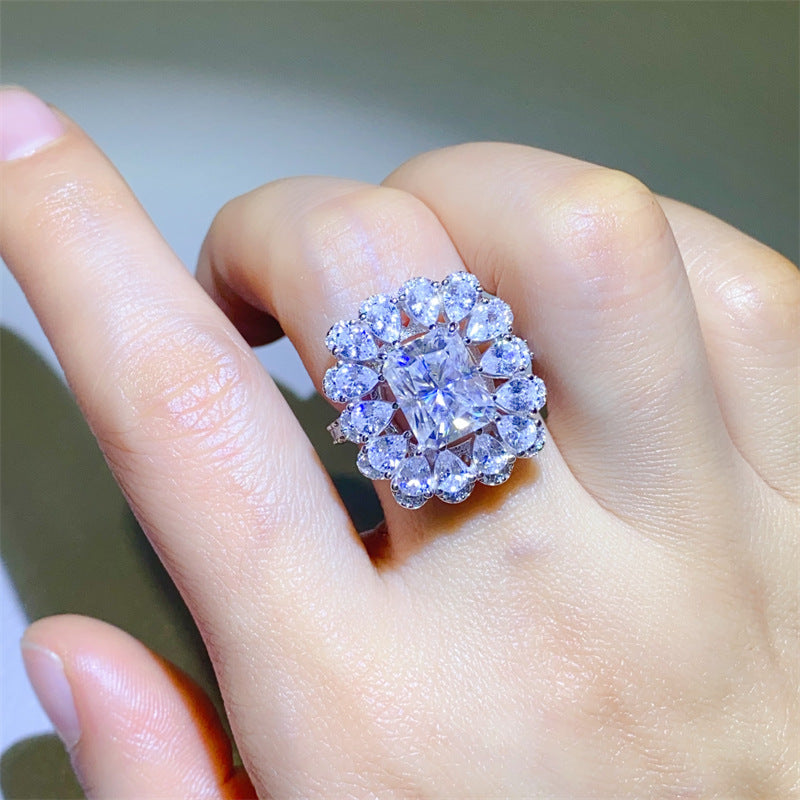 Radiant Cut Halo Moissanite Ring for Women – D Color VVS1 1 Carat, 2 Carat or 3 Carat Engagement Ring product image