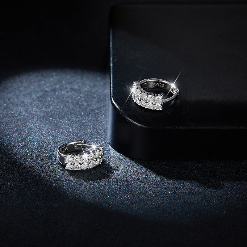Double Row Clear Stone Hoop Earrings, 925 Marked Huggie Hoops product image