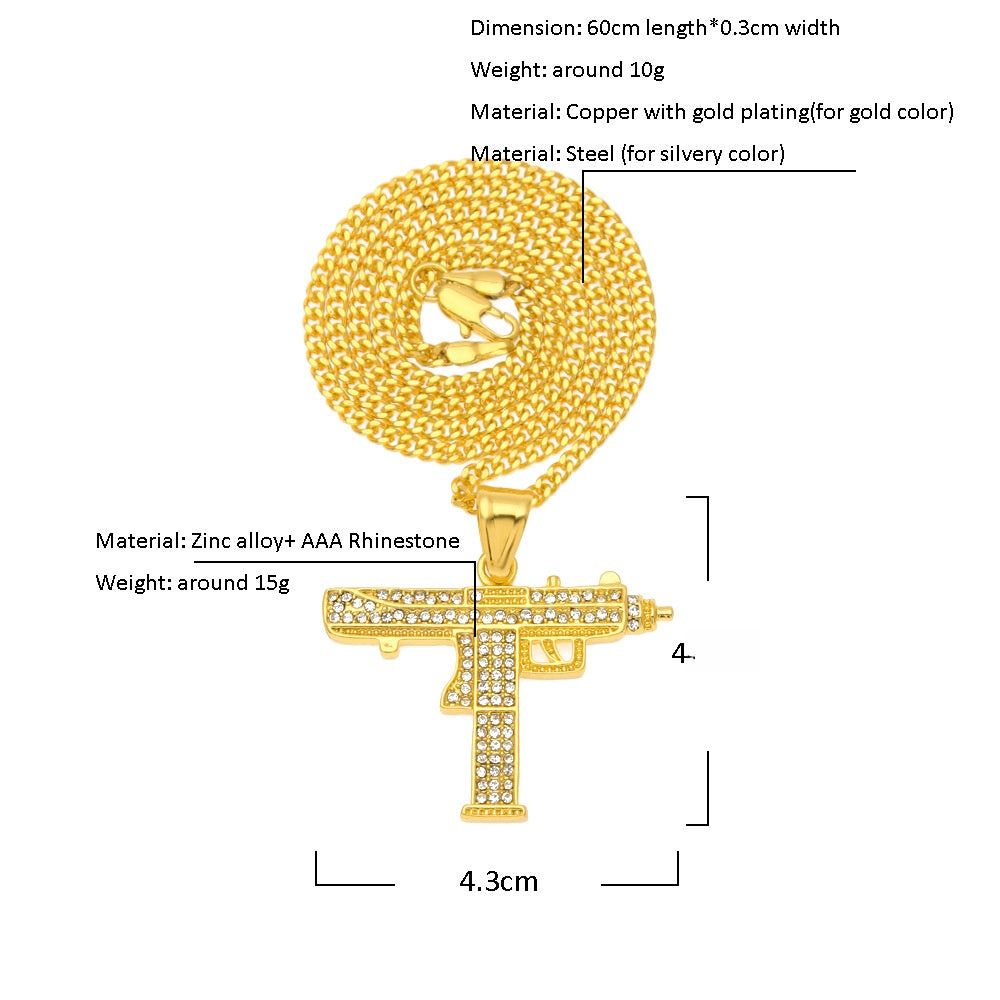 Iced Hip Hop Pendant Necklace for Men & Women – Rhinestone Alloy Charm with 3mm 60cm Cuban Chain
