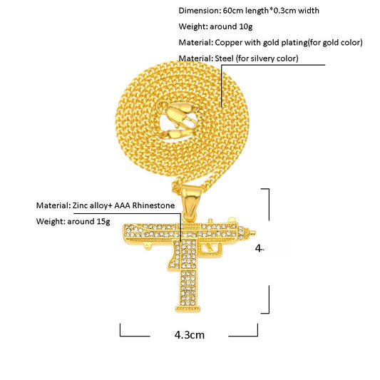 Iced Hip Hop Pendant Necklace for Men & Women – Rhinestone Alloy Charm with 3mm 60cm Cuban Chain