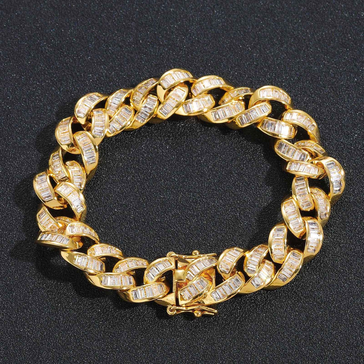 Hip Hop Light Luxury Square Cuban Link Cubic Zirconia Bracelet for Men