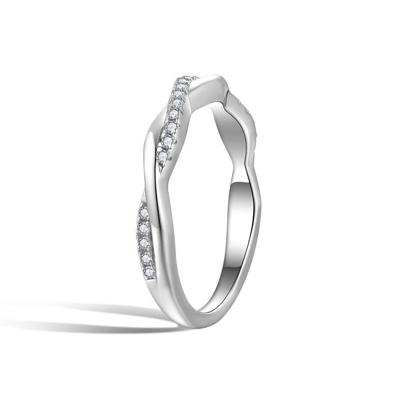 Moissanite Twist Crossover Ring for Women, Elegant Stacking Wedding Ring product image
