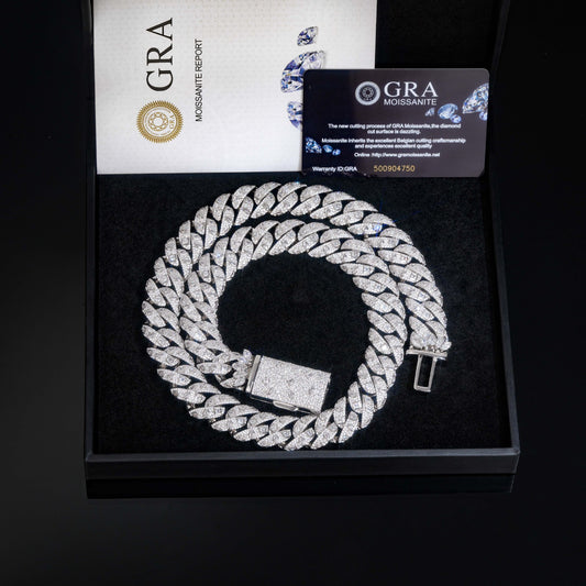 18mm 925 Silver Moissanite Cuban Link Chain Bracelet & Necklace