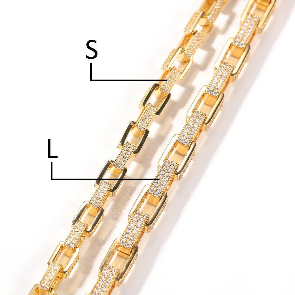 Gold Plated Cuban Link Chain Necklace & Bracelet with Cubic Zirconia Rectangle Links for Women and Men product image