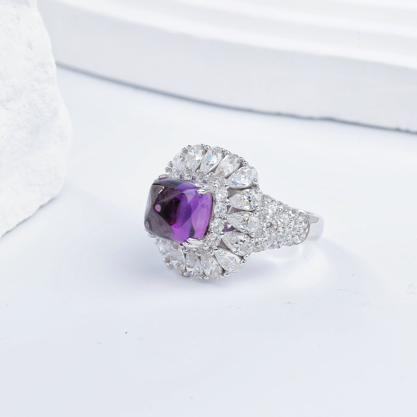 Natural Amethyst Halo Ring, Purple Gemstone Cluster Ring for Women product image